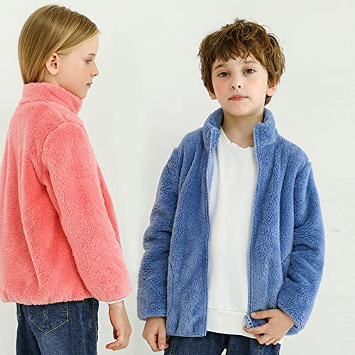 Boys Girls Fuzzy Fleece Jackets Coat Kids Full-Zip Long Sleeve Stand Collar Warm Coat Winter Thicken Shaggy Fleece for Teens3