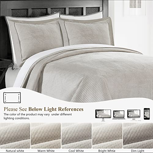 Simple&Opulence Velvet Lavish Design With Brushed Microfiber 3Pcs Bedspreads Luxury Pattern Soft Solid Coverlet Set (Light Beige, King) #TOP5