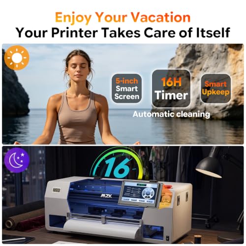 Image of MZK A3+ F1080 DTF Printer with Shaker&Laptop,24 /7 Auto-Cleaning Mode&Ink Anti-Clog Filter,5'' LED Multi-Function Touch Screen, 2X Speed Print Compared to L1800,Dual Ink Level Alert,Gift Ink 2 Years