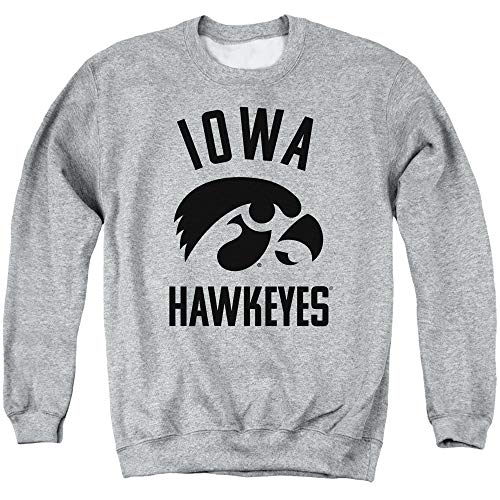 University of Iowa Official One Color Hawkeyes Logo Unisex Adult Crewneck Sweatshirt,Athletic Heather, 2X-Large