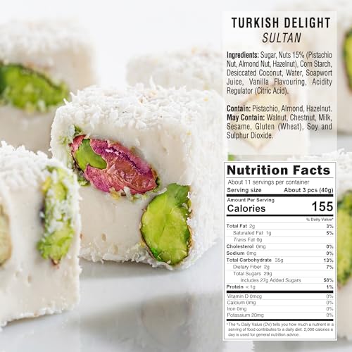 HazerBaba Coconut Dusted Turkish Delight Candy with Nuts, 16oz (Pack of 1) - image 2