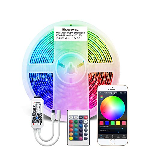 Smart RGBW LED Strip Lights Kit Compatible with Alexa and Google Assistant,Smart Wireless WiFi LED Controller with 24 Keys Romote, and UL Listed Adapter 12V,No Hub Required