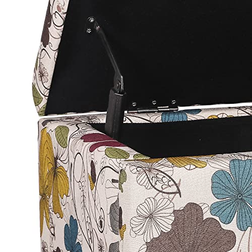 Adeco 32 Inch Rectangular Storage Ottoman Bench, Floral Printed Linen Upholstered Ottoman Foot Rest, Fabric Ottoman Bench With Wooden Legs For Living Room, Entryway Or Bedroom #TOP5