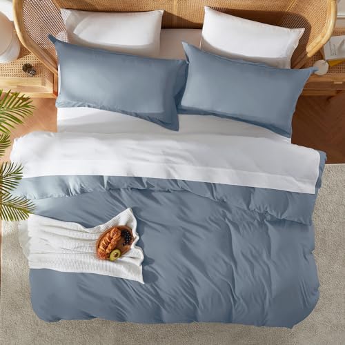 Nestl Queen Duvet Cover Set with Comforter Insert - Stone Blue 4 Piece 90x90 Duvet Cover & 2 Pillow Shams with White Quilted Down Alternative Comforter, Ultra Soft, All Season by Nestl - Used condition - Image 5
