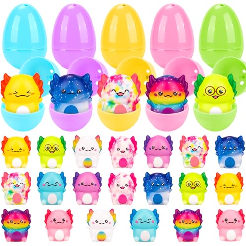 PAKSPAK 20 Pack Easter Eggs Fillers with Axolotl Squishy Toys Inside Easter Basket Stuffers Easter Egg Hunt Easter Party Favors for Kids by PAKSPAK - Used condition - US$29.99