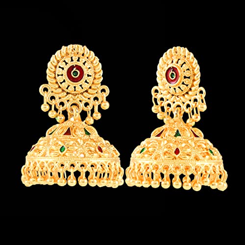 Image of Nakabh Traditional Gold Plated Oxidised Alloy Jhumki Earrings for Women Stylish