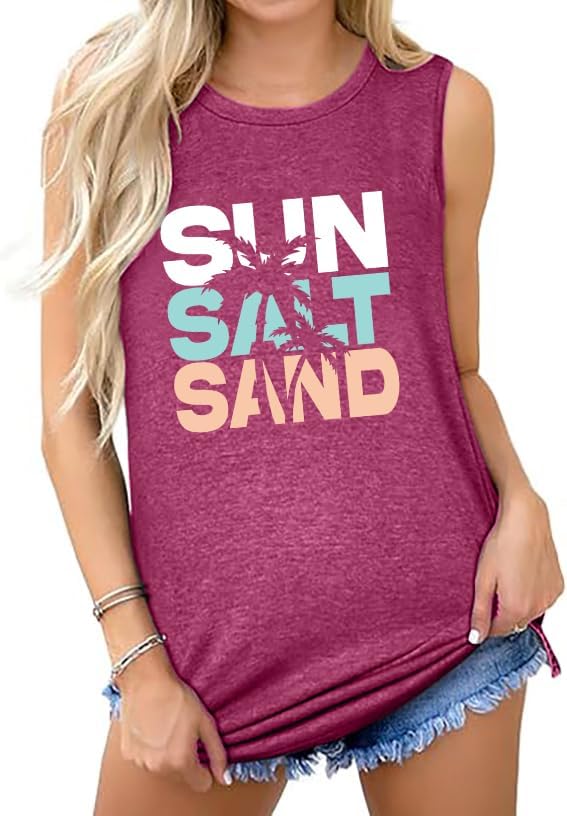 Sun Salt Sand Beach Tank Top for Women Funny Vacation Loose Fit Summer Graphic Vest - Image 4
