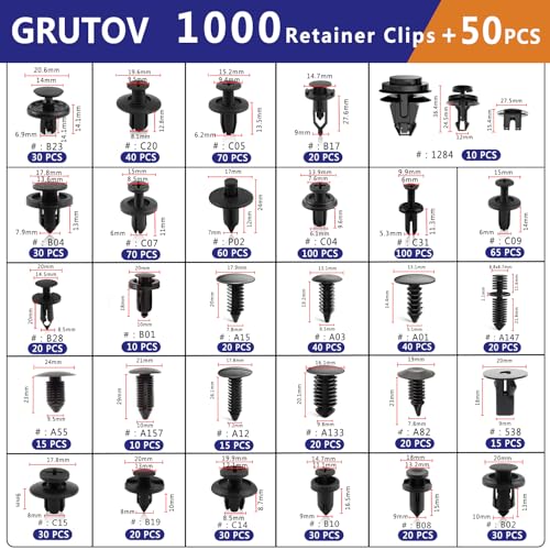 Image of Car Clips Bumper Clips Shield Retainer Clips Plastic Rivets 1050PCS Automotive Push Pins Assortment Xmas Tree Fasteners Kit Most Common Sizes Auto Body with Removers for Ford Honda Chrysler GM Blue