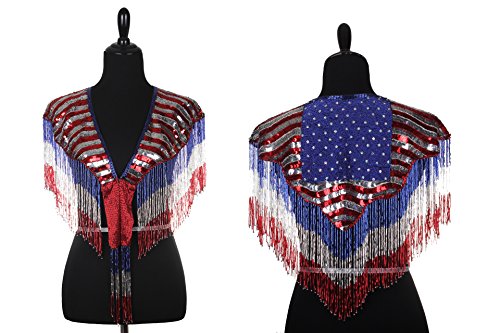 Arsimus USA Patriotic 4th of July Stars & Stripes Sequins Beaded Shawl with Fringes2
