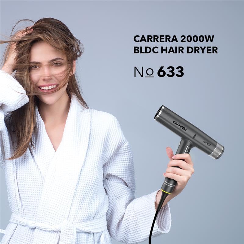 Image of CARRERA Hair Dryer No 633, 110,000 RPM BLDC Motor, 2000W, Magnetic Nozzle & Diffuser