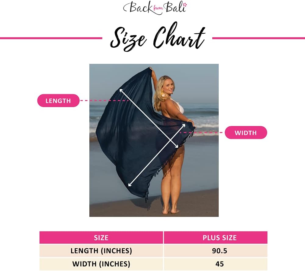 Back From Bali Womens Plus Size Sarong Wrap Solid Swimsuit Cover Up Pareo Bathing Suit Beach Skirt Coconut Clip - Image 3