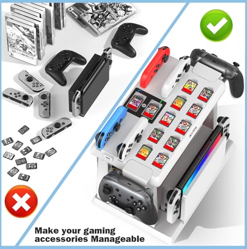 Switch Organizer Station with Controller Charger, Charging Dock for Nintendo Switch & OLED Joycons, Storage for Games, TV Dock, Pro Controller, White, Accessory Kits by Kytok - Image 4