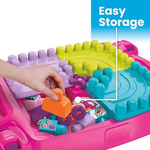 Image of MEGA BLOKS First Builders Build 'n Learn Table Toddler Blocks Set, Pink