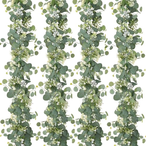 LOMOHOO Artificial Eucalyptus 2 Pack Fake Leaves Greenery Summer Vines for Wedding Party Table Bedroom Wall Room Decor (4pc)