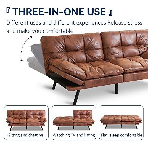 Opoiar Futon Sofa Bed Brown Faxu Memory Foam Leather Futon Split Seat,Modern Sleeper Sofa Love Seat，Folding Modern Sleeper Sofa For Small Space/Drom/Office/Apartment #TOP1