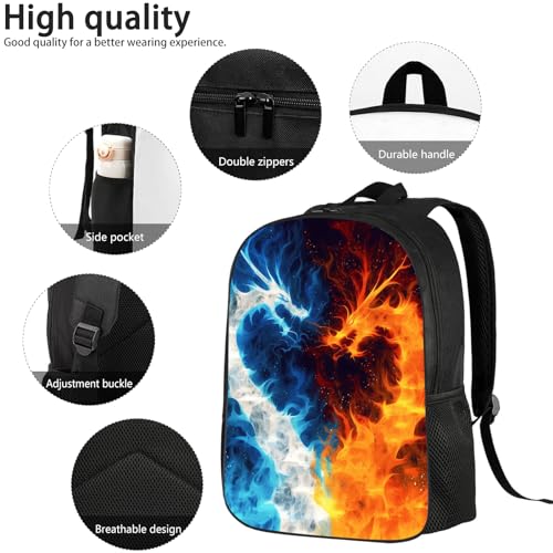 MAMINA Mochila de dragão, mochila escolar de dragão de fogo e gelo, 43 cm, grande para estudantes, a