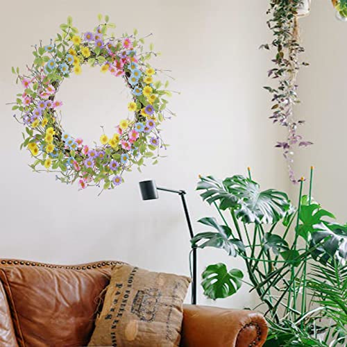 Diyfloru 20" Artificial Spring Wreaths For Front Door Daisy Wreath With Eucalyptus Leaves Handmade Spring Summer Floral Wreath Colorful Daisy Wreath For Indoor Outdoor Home Decoration #TOP4