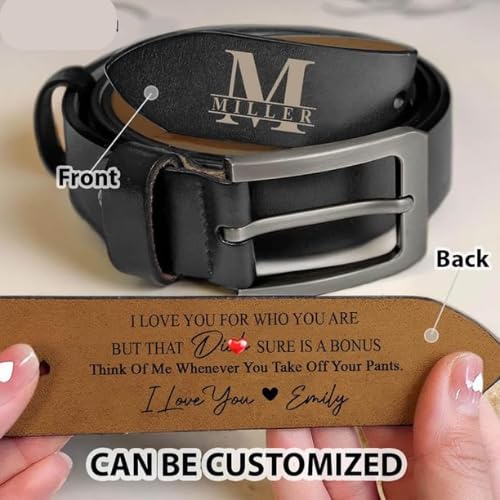 Generic Congrats On Being My Husband You Lucky Bastard, Personalized 2-Sided Engraved Belt for Husband, Wide Black/Brown Leather Belts, Custom Name Belt for Men for Husband, Fathers Day3