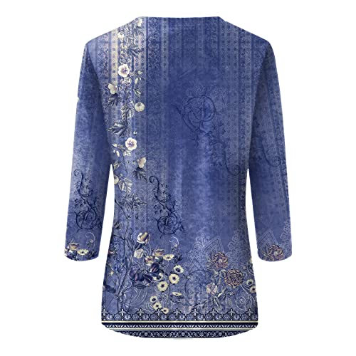 HTHLVMD Womens 3/4 Length Sleeve Tops 2025 Fall Fashion Floral Print Crewneck Causal Trendy Tunic Tops for Women