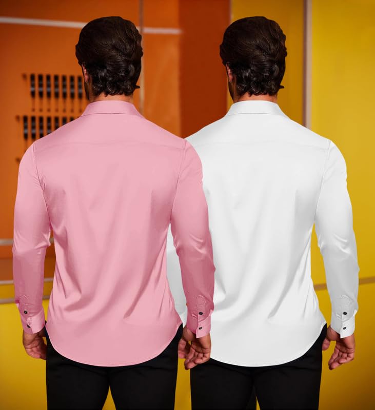 Image of Combo of Men's Premium Satin Cotton Shirt with Full Sleeves & Spread Collar | Smooth Finish | Slim Fit | Stylish Button Down Shirt for Evening, Casual Pack of 2