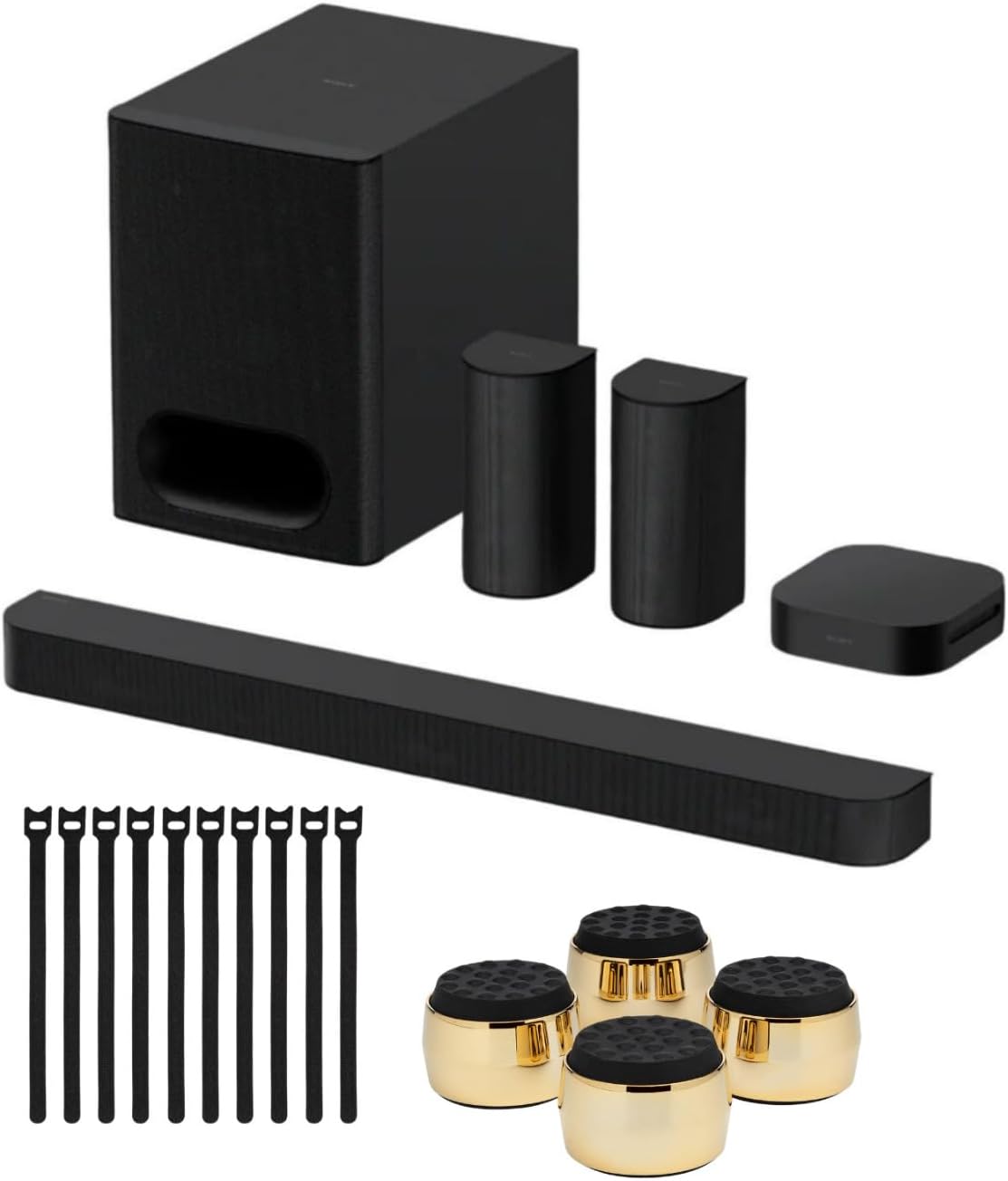 Sony BRAVIA Theater System 6 5.1ch Dolby Atmos Soundbar System Bundle with Subwoofer Isolation Feet and Cable Ties (3 Items)