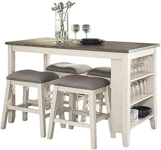 BOWERY HILL 5-Piece 3-Shelf Wood Counter Height Dining Set in Antique White