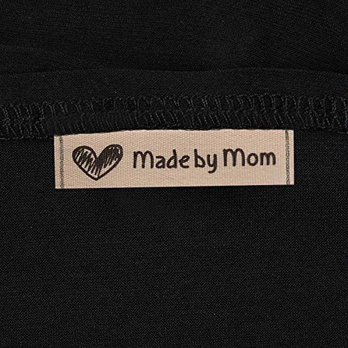 Wunderlabel Made by Mom Mother Crafting Art Fashion Woven Ribbon Ribbons Cotton Tag for Clothing Sewing Sew on Clothes Garment Fabric Heart Embroidered Label Labels Tags, Black on Cream, 75 Labels