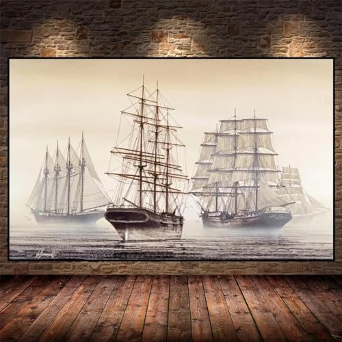Peinture bateaux mer paysage abstrait KEBIA pour sublimer mur salon vide