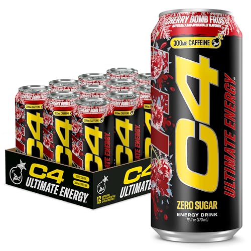 Image of C4 Ultimate Energy Drink, 300mg Caffeine, Zero Sugar, High-Performance Energy for Pre-Workout, Endurance, and Focus, Cherry Bomb Frost, 16oz (Pack of 12)