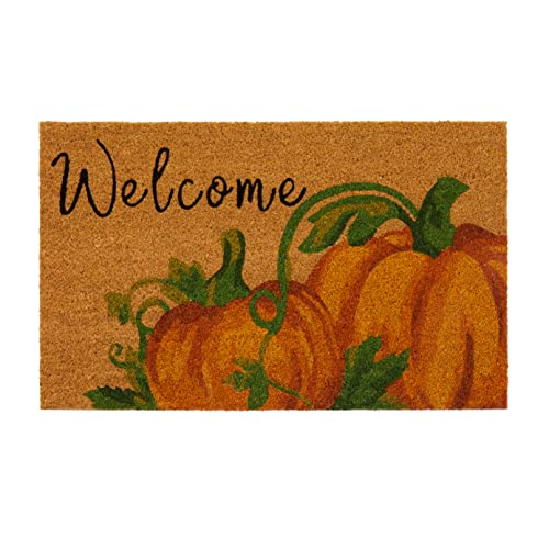 Elrene Home Fashions Farmhouse Living Coir Outdoor Doormat, Natural Entry Mat, Front Door Decor, 18"x30", Welcome Pumpkin