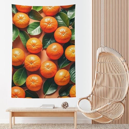 Tapisserie murale tenture orange vintage 152x228 tissu léger doux décoration chambre