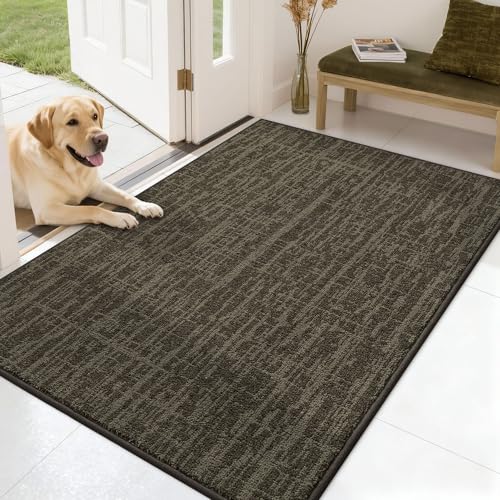 COSY HOMEER-Dirt-Trapper-Door-Mat 32"x48" Non-Slip Entryway Rugs,Washable Welcome Mat,Absorbent Entrance Mats,Low Pile Dog Door Mats for Front Back Doomats and Wet Shoes,Brown Brown 2'8" x 4