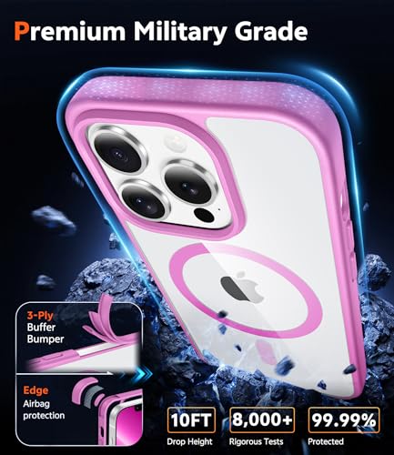 Image of FNTCASE for iPhone 13 Pro-Max Case: Clear Magnetic Phone Cases Compatible with Magsafe Slim Anti Yellowing Military Grade Drop Protection Rugged Transparent Cell Phone Cover (B-Pink)
