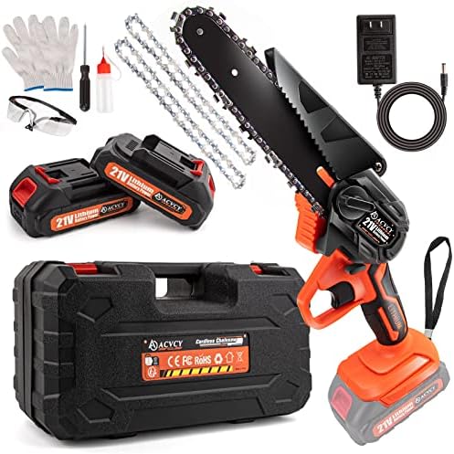 Mini Chainsaw, 6 inch Electric Mini Chainsaw Cordless with 2 Upgrade Rechargeable Battery, Handheld Small Chainsaw for Tree Trimming Wood Cutting