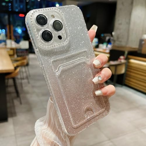 Étui portefeuille iPhone 13 Pro avec porte-cartes et strass