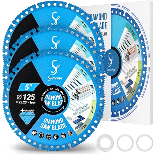 3 Stück Fliesen Trennscheiben 125mm, Disc Dünn Diamantscheiben 125mm x 22.23mm für Winkelschleifer Schleifen für Fliesen Dickesglas CeramicBeton, Schleifen