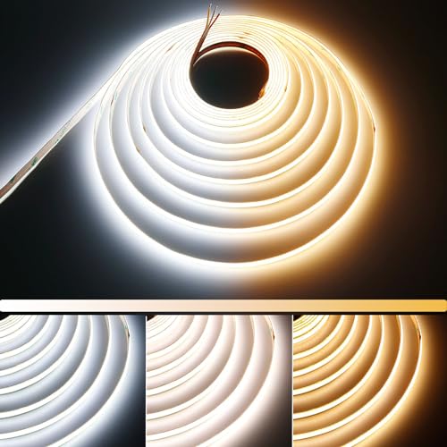 GOMING 24V CCT Tunable White COB LED Strip Lights 2700-6500K 5M 624LEDs/M CRI 93+ High Brightness No-Waterproof IP20 LED Tape Lights for Home Decoration(Controller and Power Supply Not Included)