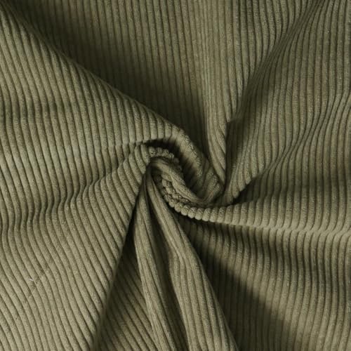 Tissu Velours d'ameublement côtelé Emy uni Vert kaki - Par 50 cm