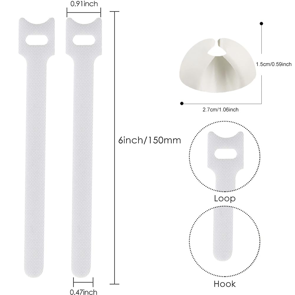 Confezione Da 50 Fascette Riutilizzabili Per Cavi | Twist Ties In Polipropilene, 20 Grandi (18 Mm) E 30 Piccole (11 Mm) - Bianche