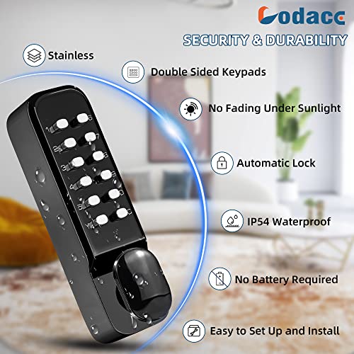 Codace Mechanical Keyless Entry Door Lock With Keypad Door Knob, Double Sided Keypads Door Lock For Front Door Lock Set, Waterproof Gate Lock For Outdoor Fences, Not Deadbolt Lock, Auto Lock (Black) #TOP1