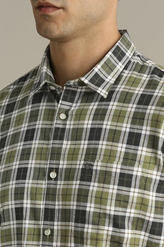 Image of Peter England Men's Checkered Cotton Shirt | Smart Casual | Full Sleeves Slim Fit