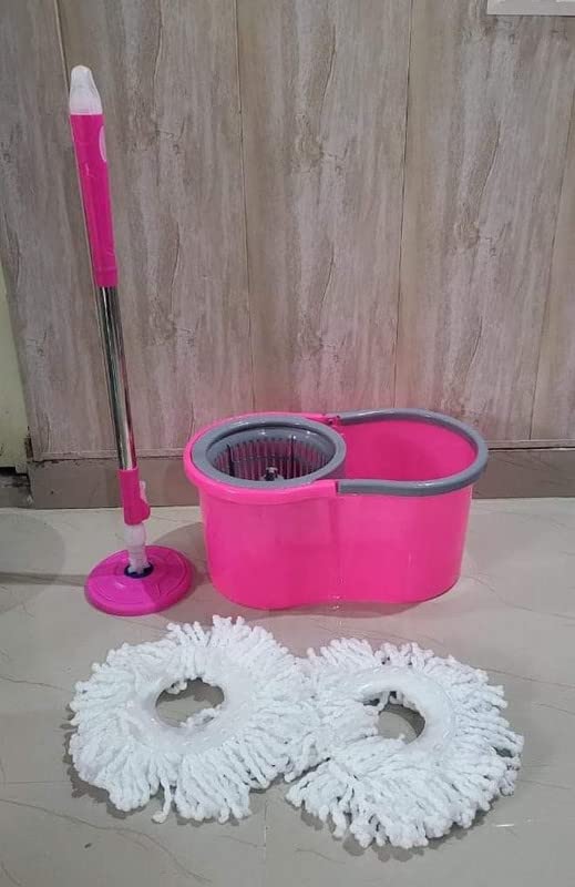 Sanjay and sons Easy Magic 360 Degree Floor Mop Bucket with 1 Microfiber Spin Heads in Plastic Spinner,Pink