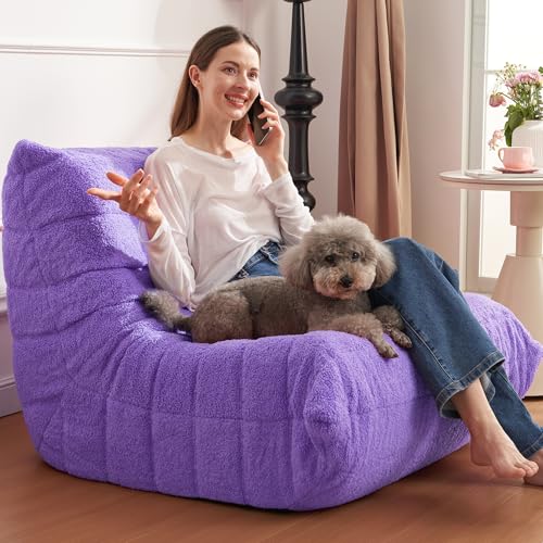 Image of Bean Bag Chair Big Sofa Beanbag Chair for Adults Fireside Chair Bean Bag Lounger with Memory Foam Filled for Home,Apartment or Gaming Venue(Purple Teddy)