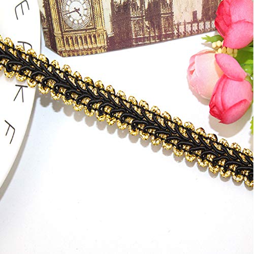Yalulu 18 Yards Classic Woven Braid Trim Embroidery Braid Twist Fabric Cord Lace Trim Sewing Trimming Edge Craft Decorative Ribbon (Black-Gold) - Image 2