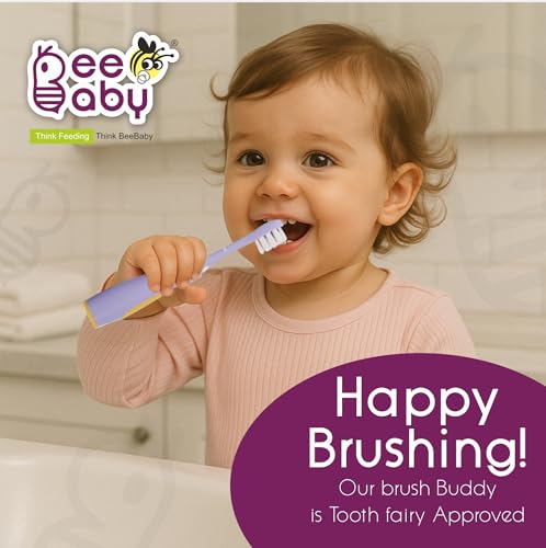 Image of BeeBaby Brush Buddy Baby Toothbrush for Kids 3-6 Years, Ultra Soft Tapered Bristles Toddler Toothbrush for Milk & Permanent Teeth, BPA Free Easy Grip Toothbrush for Sensitive Gums - Violet Elephant