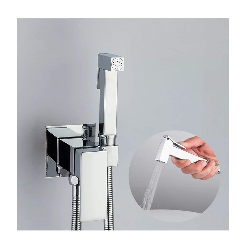 ChromeSprayer Latón Ducha de mano Rociador de inodoro Mezclador de agua fría y caliente Rociador de ducha cuadrado for baño, fácil de instalar