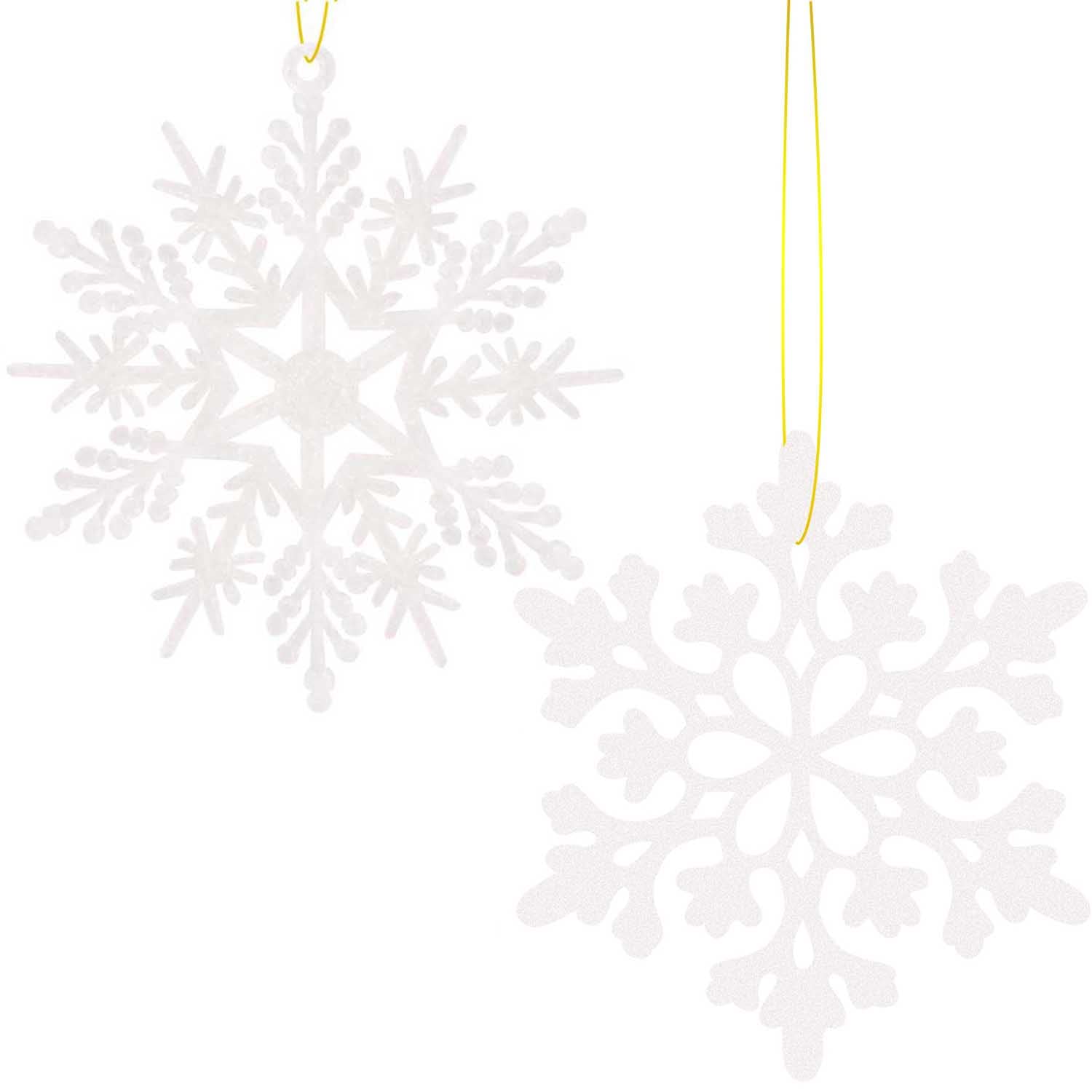 KSPOWWIN 36PCS Plastic Christmas Glitter Snowflake Ornaments for Christmas Tree Decorations, Snowflake Window Decor, Winter Decorations (White Snowflake-4 Inch)