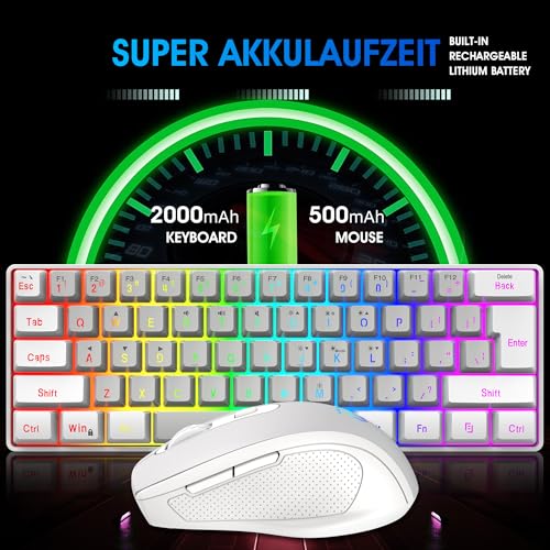 Image of Snpurdiri 2.4G 60% Wireless Gaming Keyboard and Mouse Combo (White-Grey)