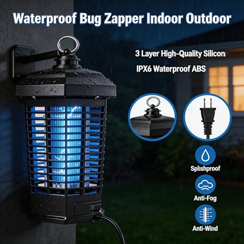 Image of Bug Zapper for Outdoor Indoor Waterproo f Electric Mosquito Zapper, Mosquito Zappers, Insect Killer lamp, Electronic Fly Zapper for Backyard, Patio,Garden,Sport Fields Home（4200v,10ft Cord）