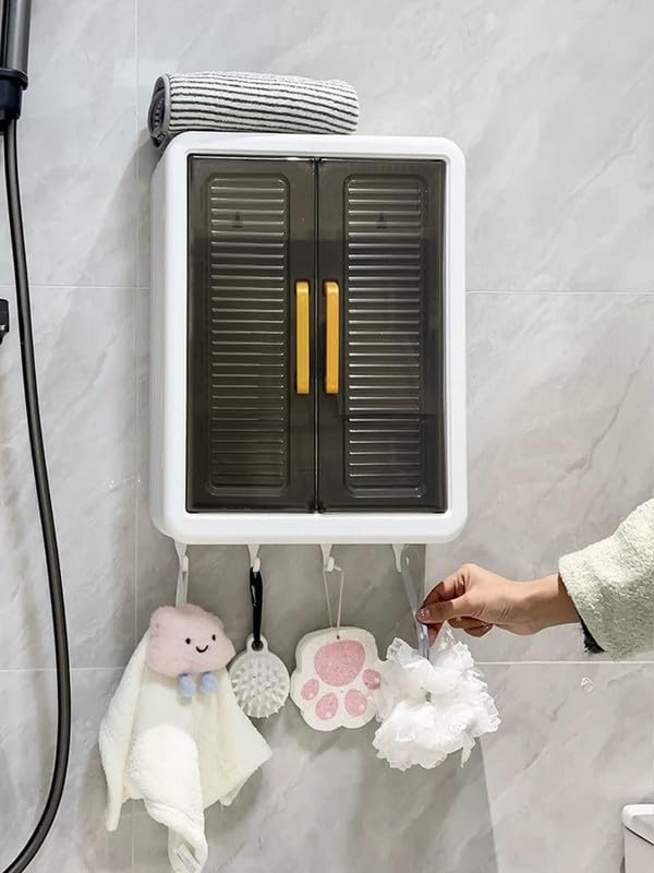 Plastic Wall Mounted Self Adhesive Bathroom Shelf Storage Cabinet for Kitchen Multipurpose Organizer with Doors and Shelves-image-47